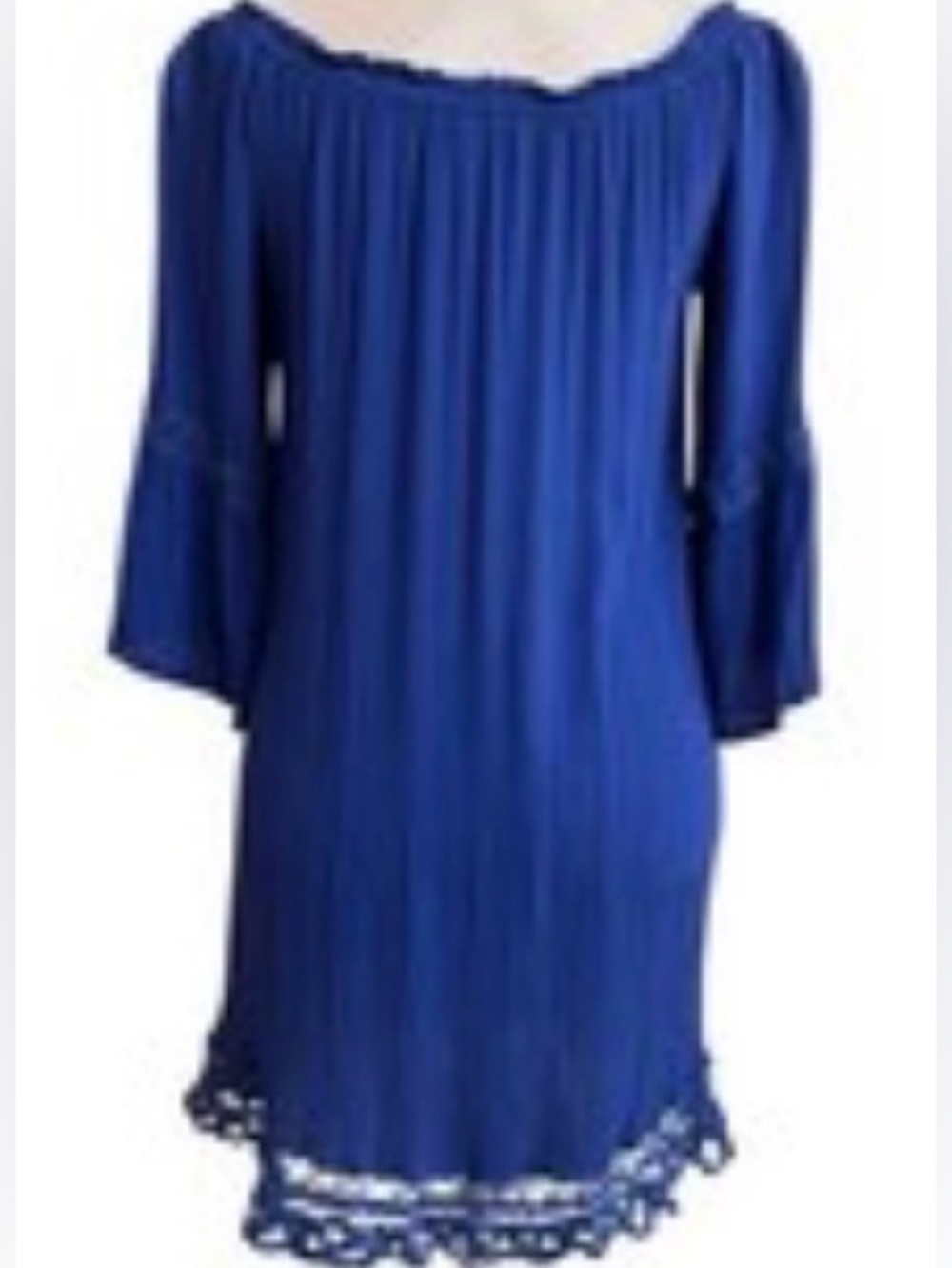 Flying Tomato Crochet Hem Peasant Dress L Blue Lace Relaxed Loose Bell Sleeve